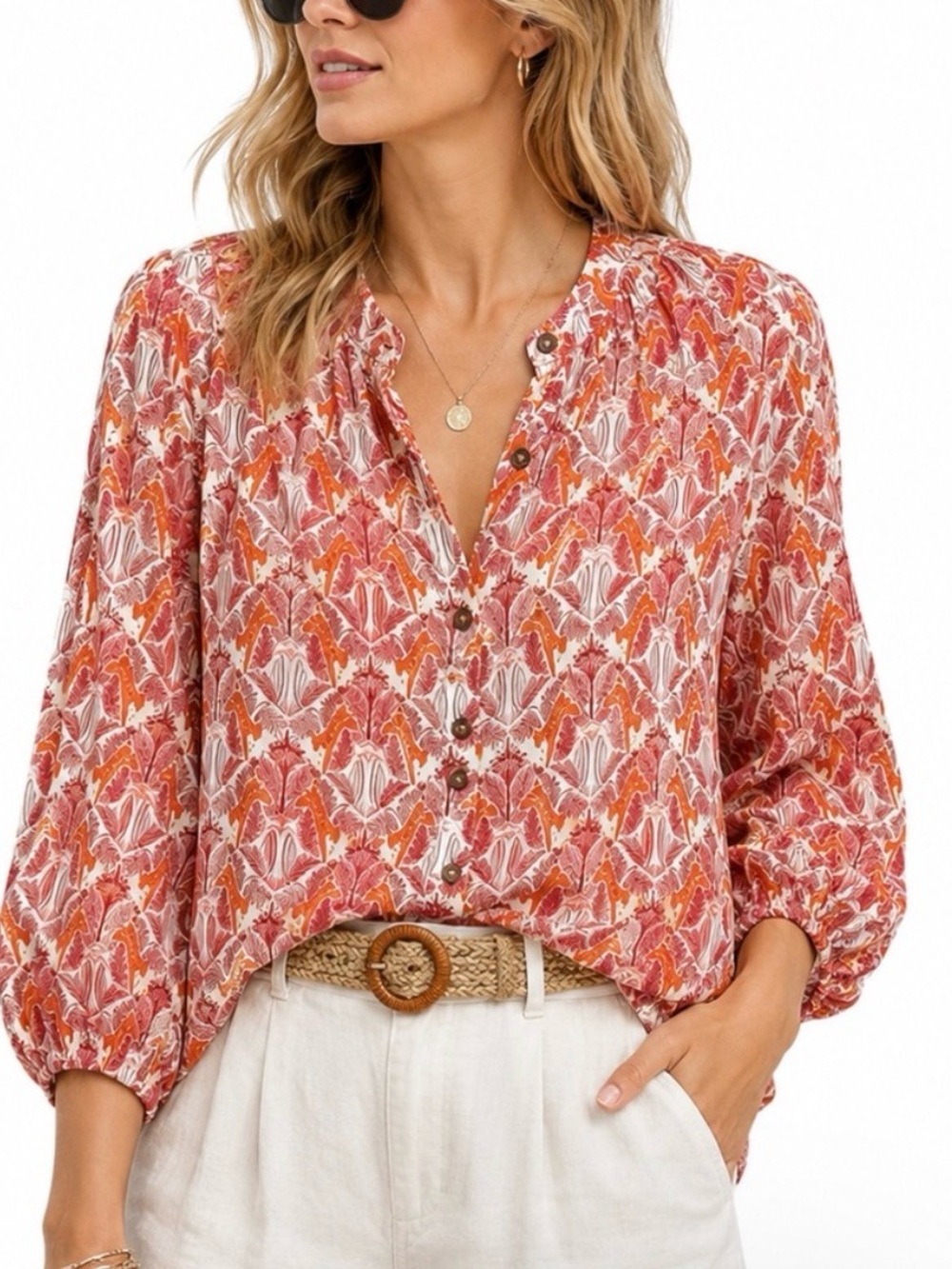 Anthropologie Maeve Red and Orange Kalapana Tiger Print Top, sz 20W